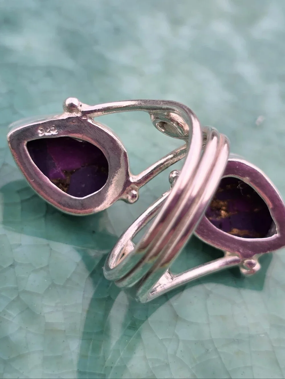 Purple Copper Turquoise Double-Stone Ring In 925 Sterling Silver (7)